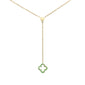 .08ct G SI 14K Yellow Gold  Emerald Gemstone Clover Lariat Pendant Necklace 16" Long