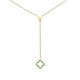 <span>DIAMOND CLOSEOUT! </span> .08ct G SI 14K Yellow Gold  Emerald Gemstone Clover Lariat Pendant Necklace 16" Long