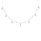 .92ct G SI 14K White Gold Diamond & Aquamarine Gemstone Dangling Pendant Necklace 16" + 2" Ext