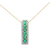 <span style="color:purple">SPECIAL!</span> 1.25ct G SI 14K Yellow Gold Diamond & Emerald Gemstone Line Pendant Necklace 18" Long