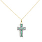 <span style="color:purple">SPECIAL!</span> .35ct G SI 14K Yellow Gold Diamond & Emerald Gemstone Cross Pendant Necklace 16" + 2" Ext