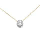 .16ct G SI 14K Yellow Gold Diamond Round & Baguette Oval Shape Pendant Necklace 16" + 2" Ext