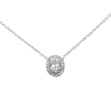 .16ct G SI 14K White Gold Diamond Round & Baguette Oval Shape Pendant Necklace 16" + 2" Ext