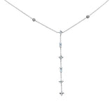 <span>DIAMOND CLOSEOUT! </span>.60ct G SI 14K White Gold Diamond & Aquamarine Gemstone Drop Lariat Pendant Necklace 18" Long