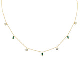 .51ct G SI 14K Yellow Gold Diamond & Emerald Gemstone Dangling Pendant Necklace 16" + 2" EXT