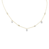 .44ct G SI 14K Yellow Gold Diamond Round & Baguette Dangling Pendant Necklace 14" + 2" Ext