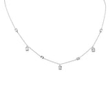 .41ct G SI 14K White Gold Diamond Round & Baguette Dangling Pendant Necklace 14" + 2" Ext