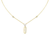 .08ct G SI 14K Yellow Gold Diamond Paperclip & Pearl Pendant Necklace 16" + 2" EXT