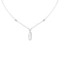 .08ct G SI 14K White Gold Diamond Paperclip & Pearl Pendant Necklace 16" + 2" EXT