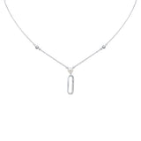 <span style="color:purple">SPECIAL!</span>.08ct G SI 14K White Gold Diamond Paperclip & Pearl Pendant Necklace 16" + 2" EXT