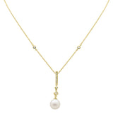 <span style="color:purple">SPECIAL!</span>.09ct G SI 14K Yellow Gold Diamond Pearl Drop Pendant Necklace 16" + 2" EXT