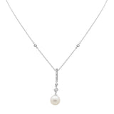 .10ct G SI 14K White Gold Diamond Pearl Drop Pendant Necklace 16" + 2" EXT