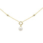 .11ct G SI 14K Yellow Gold Diamond Flower & Pearl Pendant Necklace 16" + 2" EXT