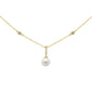 .08ct G SI 14K Yellow Gold Diamond Dangling Pearl Pendant Necklace 16" + 2" EXT