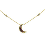 .04ct,.21ct G SI 14K Yellow Gold Diamond Pink Tourmaline Half-Moon Necklace 18"Long