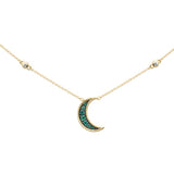 .21ct G SI 14K Yellow Gold Diamond & Emerald Half-Moon Necklace 18" Long