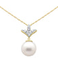 .22ct G SI 14K Yellow Gold Diamond Pearl Pendant Necklace 18" Long