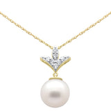 .22ct G SI 14K Yellow Gold Diamond Pearl Pendant Necklace 18" Long