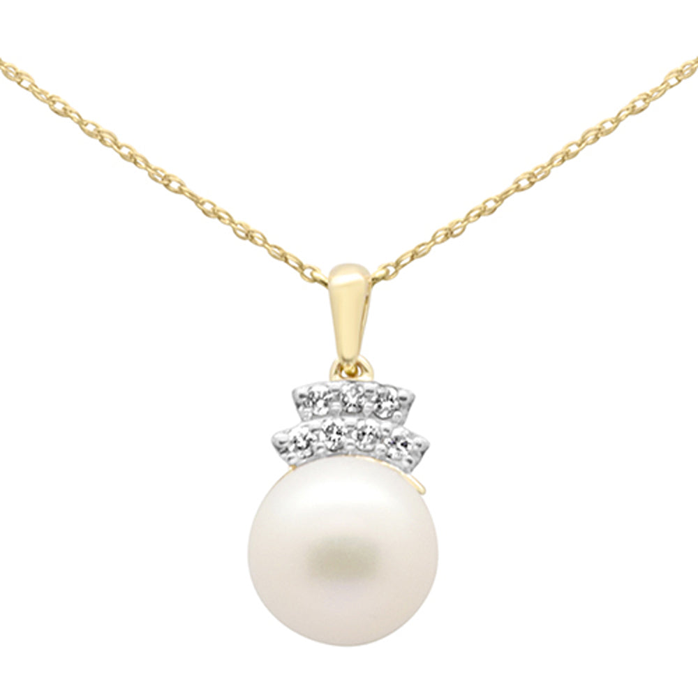 5.21ct G SI 14K Yellow Gold Diamond Pearl Pendant Necklace 18" Long