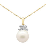 5.21ct G SI 14K Yellow Gold Diamond Pearl Pendant Necklace 18" Long