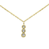 .09ct G SI 14K Yellow Gold Three Diamond Drop Pendant Necklace 18"Long