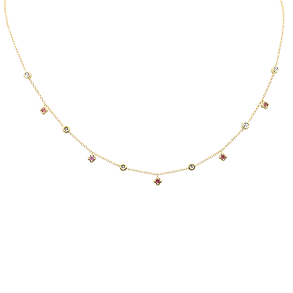 .35ct G SI 14K Yellow Gold Diamond & Pink Sapphire Gemstone Necklace 16+2" Ext