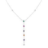 1.07ct G SI 14K White Gold Diamond & Multi Color Drop Lariat Necklace 16+2" Ext