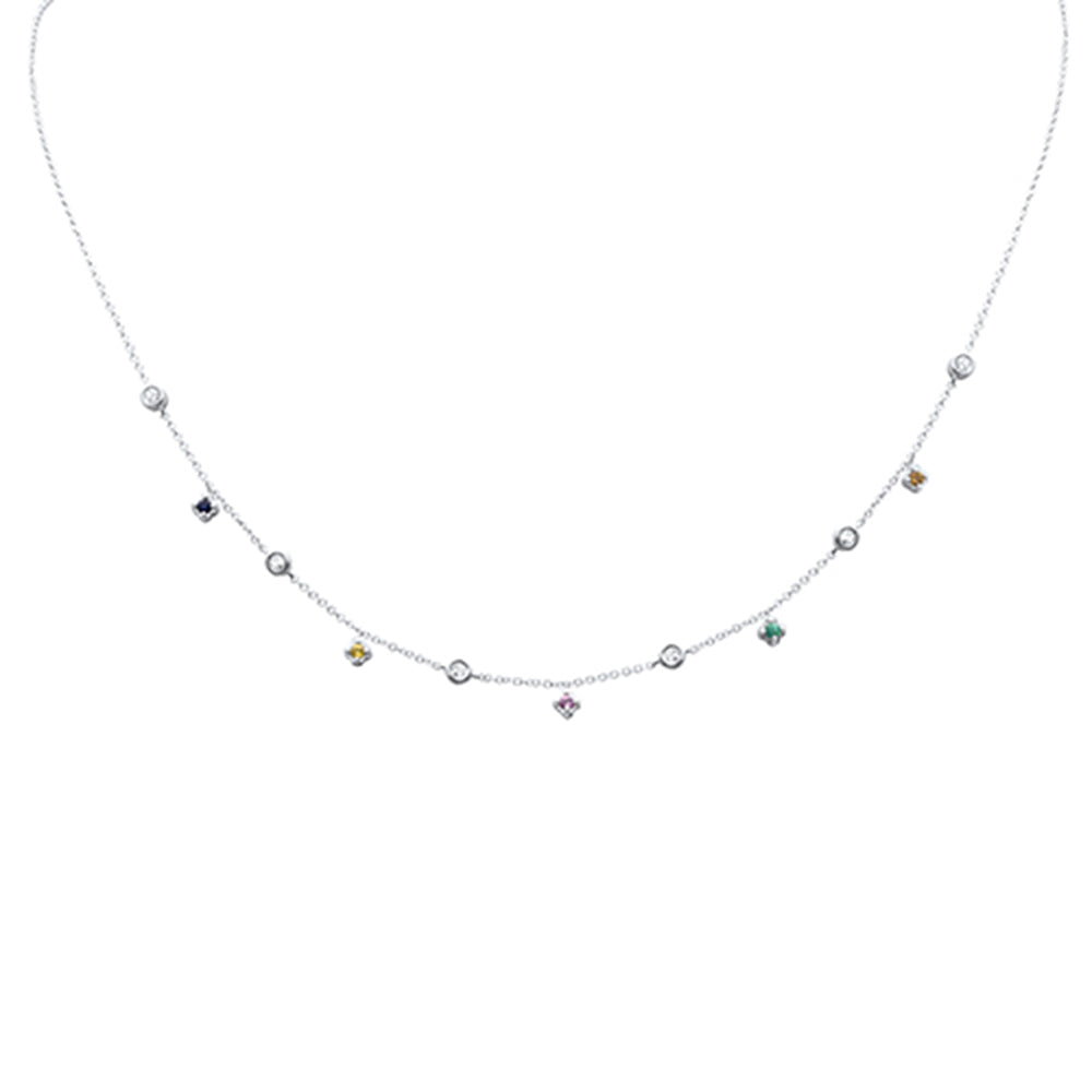 .31ct G SI 14K White Gold Diamond & Multi Color Gemstone Necklace 16" + 2" Ext