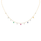 <span style="color:purple">SPECIAL!</span> 1.03ct G SI 14K Yellow Gold Diamond & Multi Color Gemstone Necklace 16" + 2" Ext