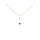 .91ct G SI 14K Yellow Gold Natural Blue Sapphire Gemstone Paperclip Necklace 14 + 2" Ext