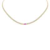 <span style="color:purple">SPECIAL!</span> 1.93ct G SI 14K Yellow Gold Diamond & Pink Sapphire Cuban Chain Necklace 13+3" Ext