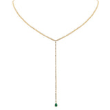 2.99ct G SI 14K Yellow Gold Diamond & Pear Shaped Emerald Gemstone Tennis Drop Y Lariat Necklace 14+4'Ext