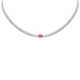 2.38ct G SI 14K White Gold Diamond & Pink Sapphire Gemstone Chain Necklace 13+3" Long