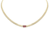 2.56ct G SI 14K Yellow Gold Diamond & Pink Tourmaline Emerald Cut Gemstone Necklace 13+3" Long