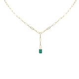 .95ct G SI 14K Yellow Gold Green Emerald Gemstone Paperclip Necklace 14 + 2" Ext