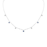 .30ct G SI 14K White Gold Diamond & Blue Sapphire Pendant Necklace 16 + 2" Ext