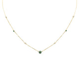 .29ct G SI 14K Yellow Gold Diamond & Emerald Gemstone Flower Pendant Necklace 16+2" Long