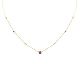 <span style="color:purple">SPECIAL!</span>.35ct G SI 14K Yellow Gold Diamond & Ruby Gemstone Flower Pendant Necklace 16+2" Long