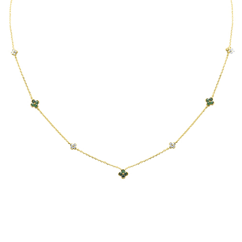 .32ct G SI 14K Yellow Gold Diamond & Emerald Gemstones Pendant Necklace 16+2" Long