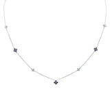 .44ct G SI 14K White Gold Diamond & Blue Sapphire Gemstone Pendant Necklace 16+2" Long