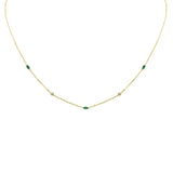 .27ct G SI 14K Yellow Gold Diamond & Emerald Gemstone Pendant Necklace 16+2" Long