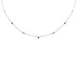 .30ct G SI 14K White Gold Diamond & Blue Sapphire Gemstone Pendant Necklace 16+2" Long