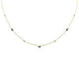 .29ct G SI 14K Yellow Gold Diamond & Emerald Gemstone Pendant Necklace 16+2" Long