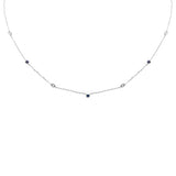.34ct G SI 14K White Gold Diamond & Blue Sapphire Gemstone Pendant Necklace 16+2" Long