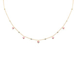 .84ct G SI 14K Yellow Gold Round Diamond & Pink Sapphire Hearts Necklace 16 + 2" Ext