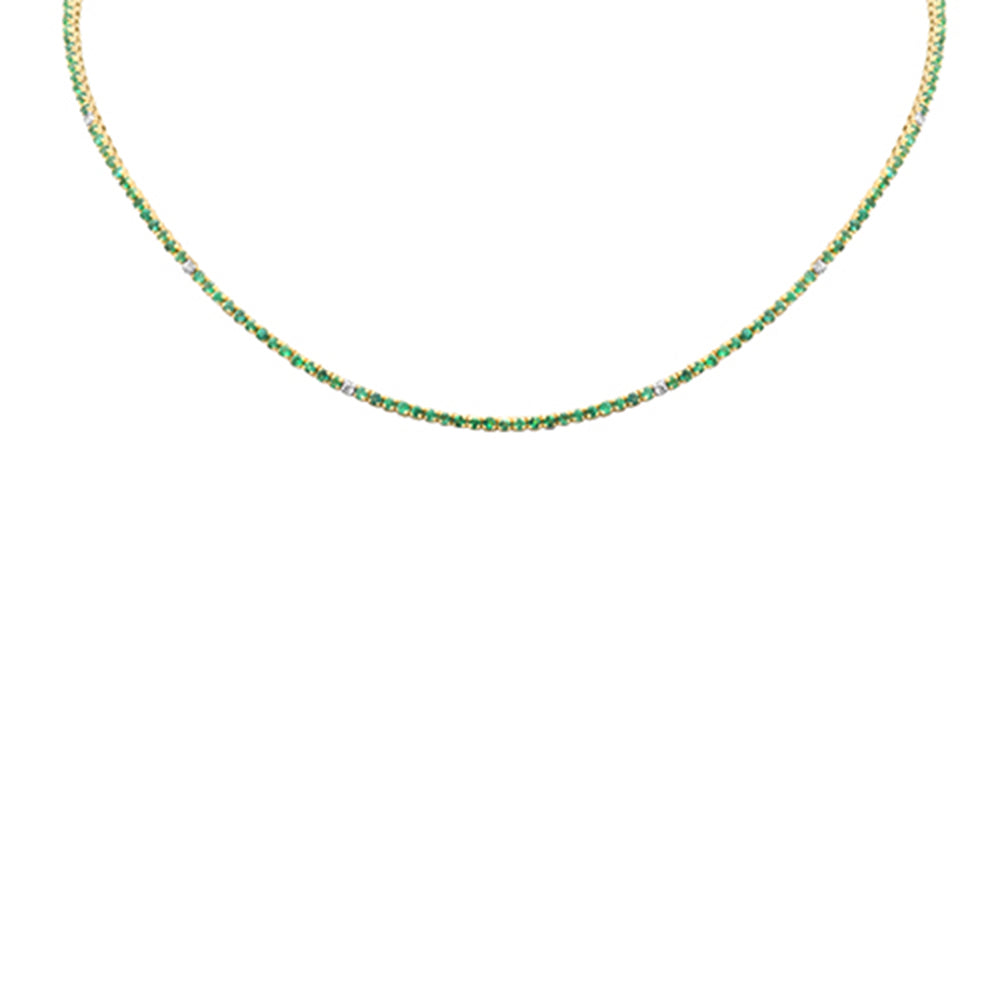 3.23ct G SI 14K Yellow Gold Diamond & Green Emerald Tennis Necklace 14 + 2 " Long