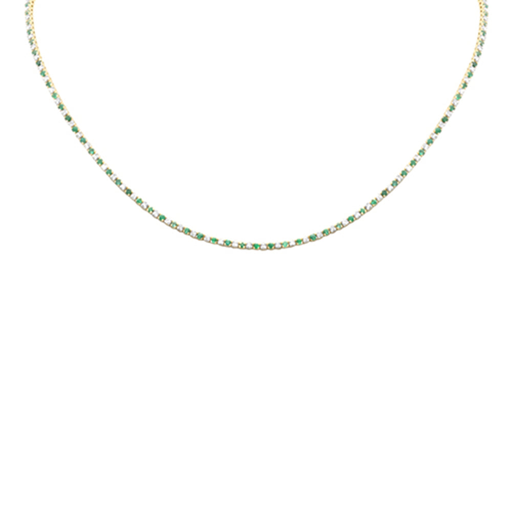 3.46ct G SI 14K Yellow Gold Diamond & Green Emerald Tennis Necklace 12+4" Ext