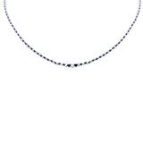 3.56ct G SI 14K White Gold Diamond & Blue Sapphire Graduated Tennis Necklace 16" Long