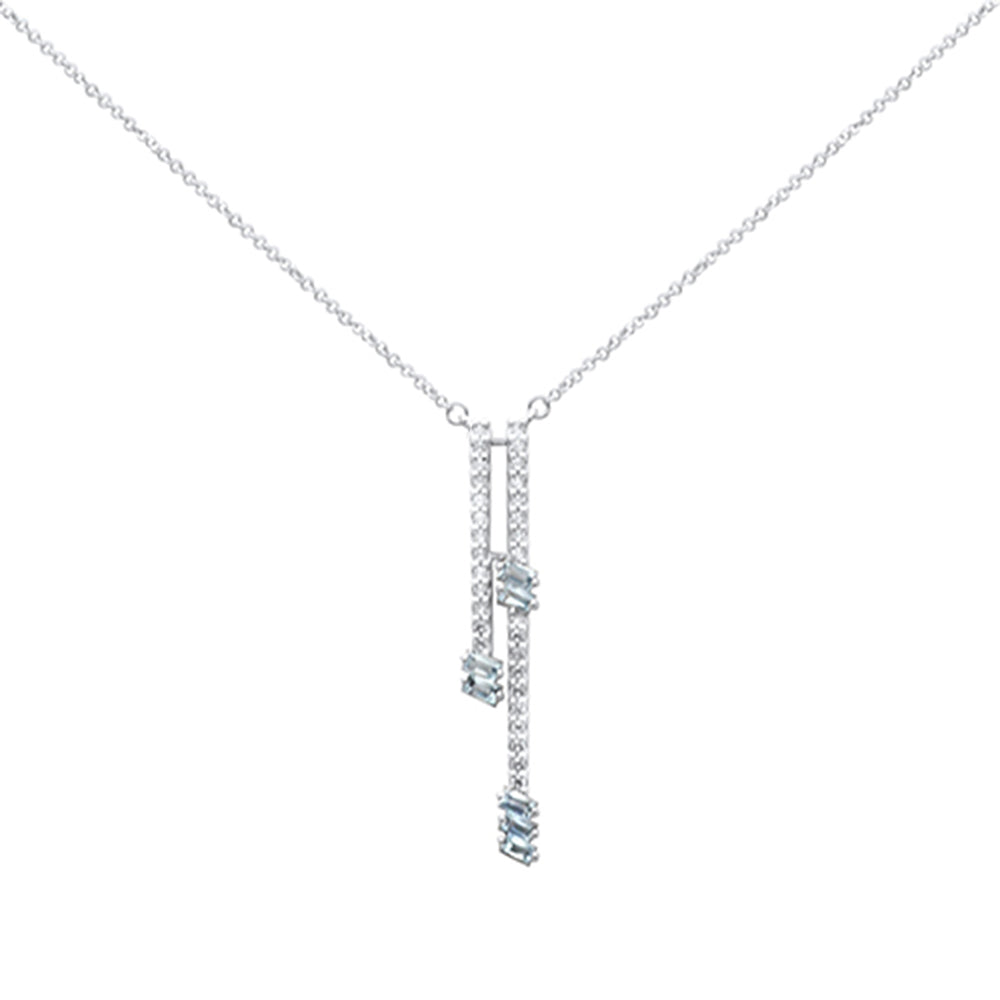 .63ct G SI 14K White Gold Diamond & Aquamarine Gemstone Pendant Necklace 18" Long