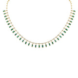 5.57ct G SI 14K Yellow Gold Diamond & Green Emerald Gemstone Necklace 16" Long